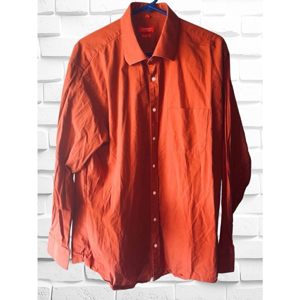 Gilberto Men’s Size 45 Long Sleeved Button Down Solid Burnt Orange Dress Shirt